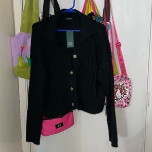 Wild Fable Women Button-Front Ribbed Cropped Collared Cardigan